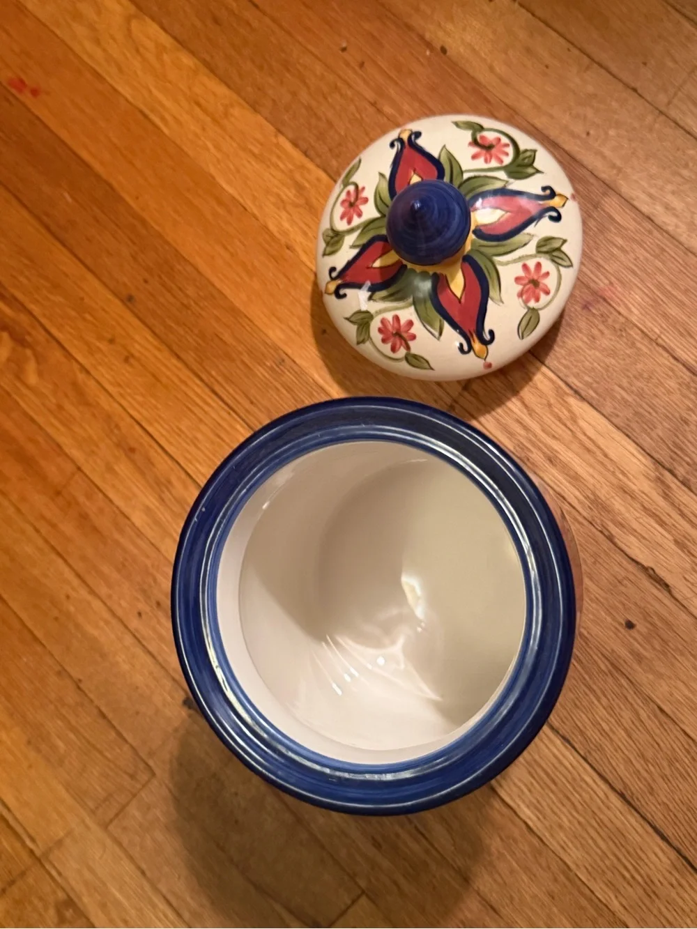 Pier 1 Hand-Painted Ceramic Retired Mediterranean Lidded Kitchen Vintage Jar